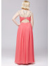 Coral Chiffon Beaded Prom Dress For Mother Of The Bride
